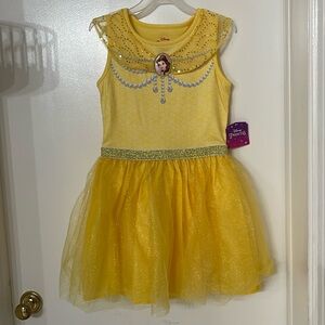 NWT DISNEY PRINCESS BELLE DRESS SIZE M 7-8 SPARKLE TULLE YELLOW GLITTER BELT